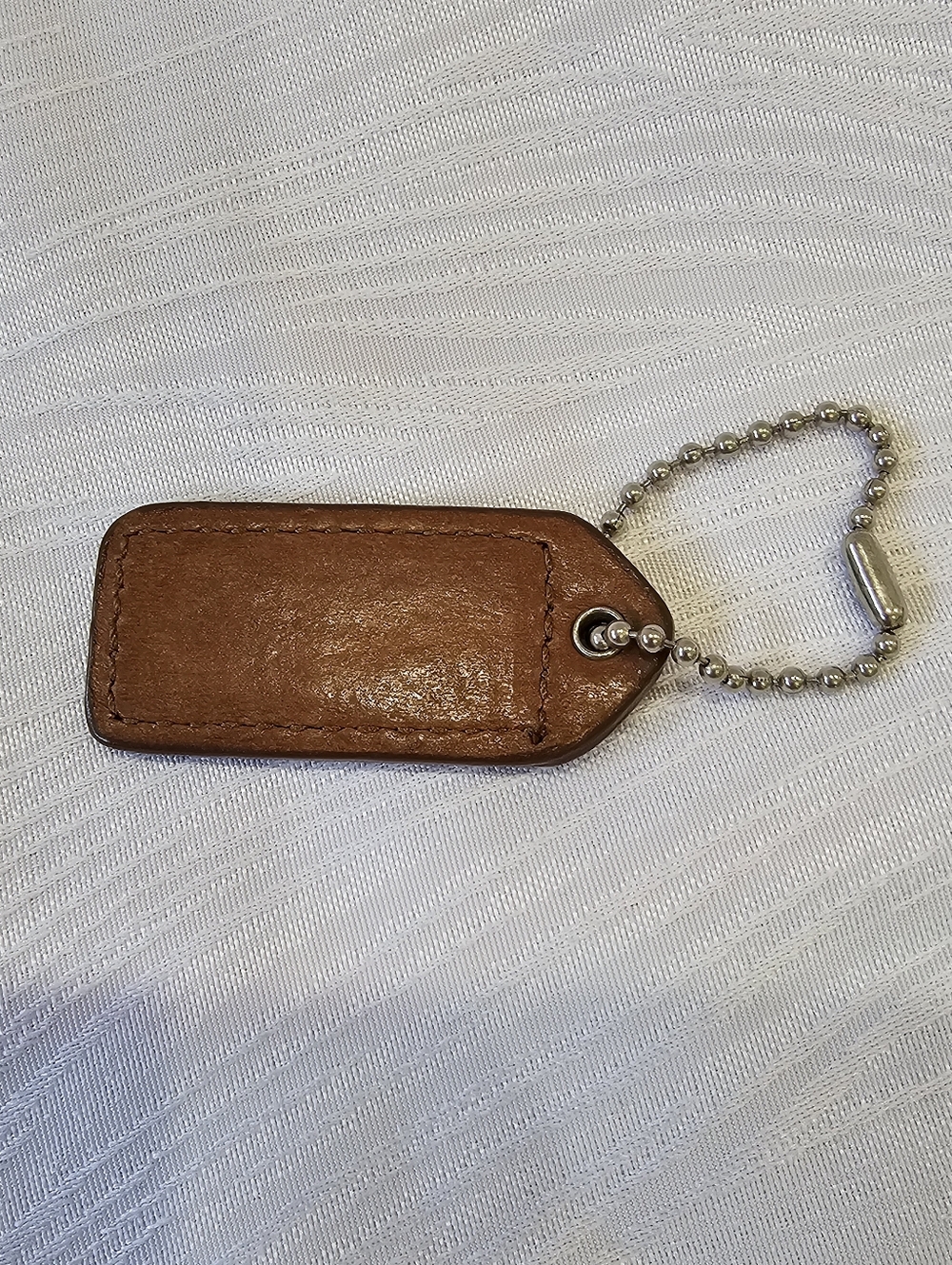 Coach Brown Leather Logo Tag with Silver Ball Chain - Picture 2 of 3